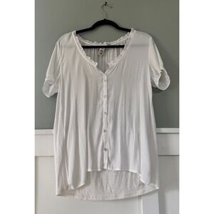 Dolan Anthropologie Womens White Ruffled Sleeve Classic Button‎ Front Blouse S